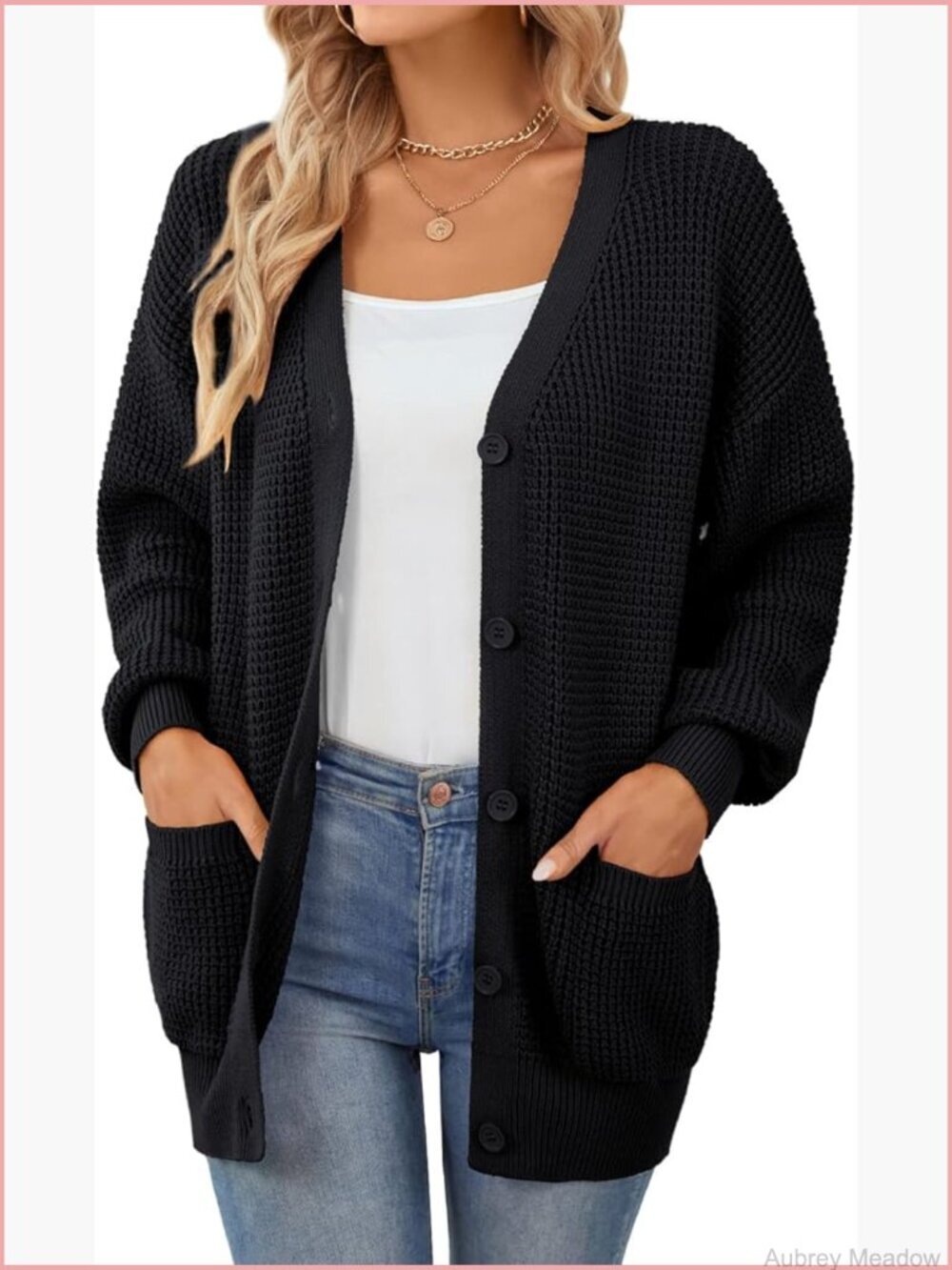 Womens Oversized Cardigan Button Down Knit Sweater with Pockets Fall
